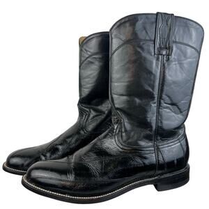 Herencia Exotic Genuine Eel Skin Black Leather Western Cowboy Boots (Sz 11)